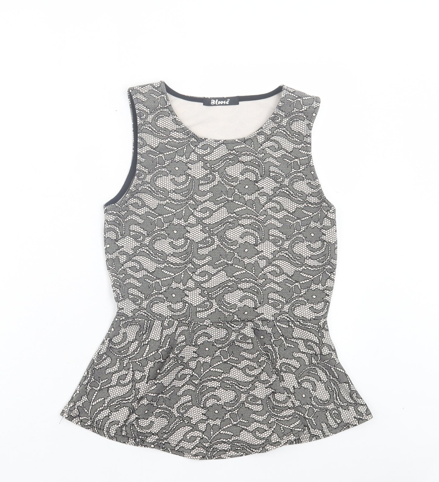 Bloose Womens Black Floral Polyester Basic Tank Size 12 Round Neck