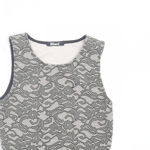 Bloose Womens Black Floral Polyester Basic Tank Size 12 Round Neck