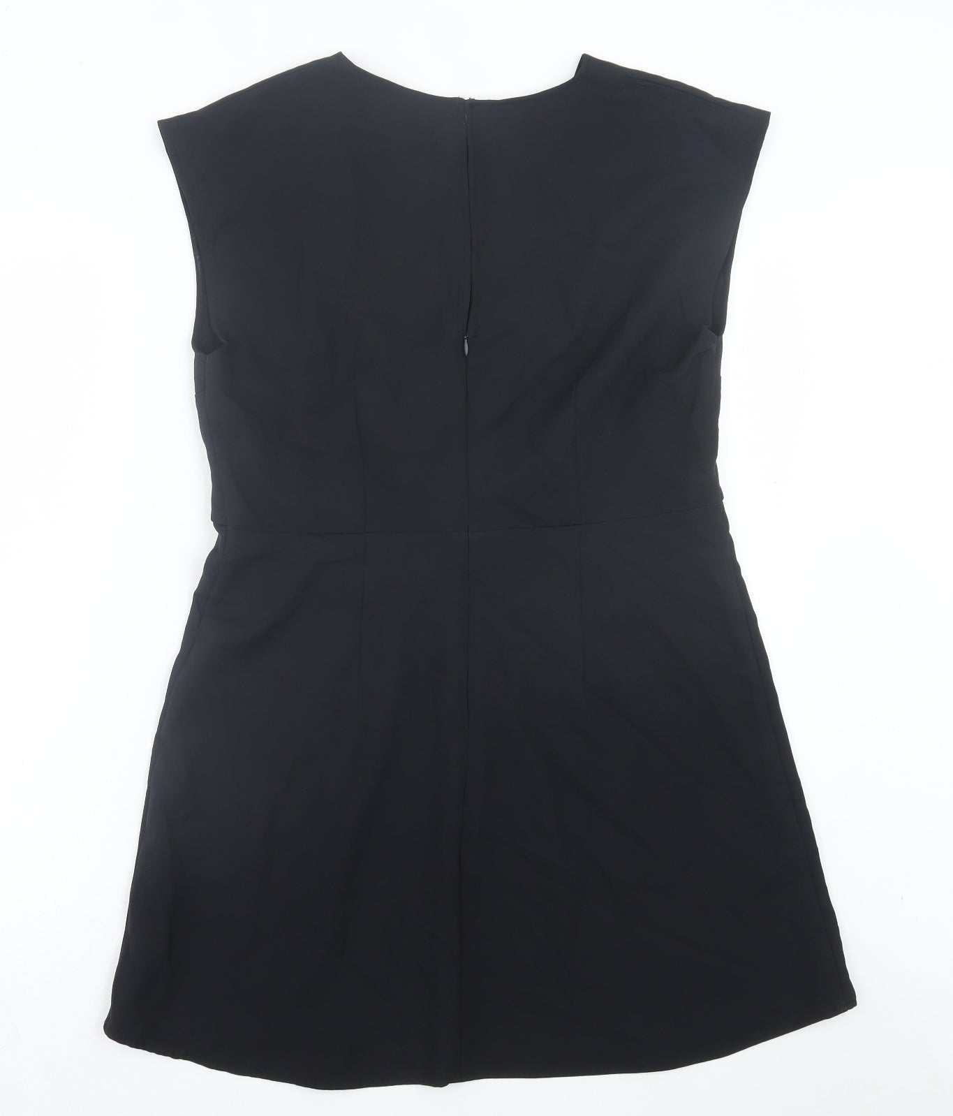 Zara Womens Black Polyester A-Line Size XL Crew Neck Button - Cut Out Front