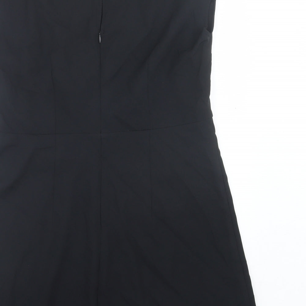 Zara Womens Black Polyester A-Line Size XL Crew Neck Button - Cut Out Front