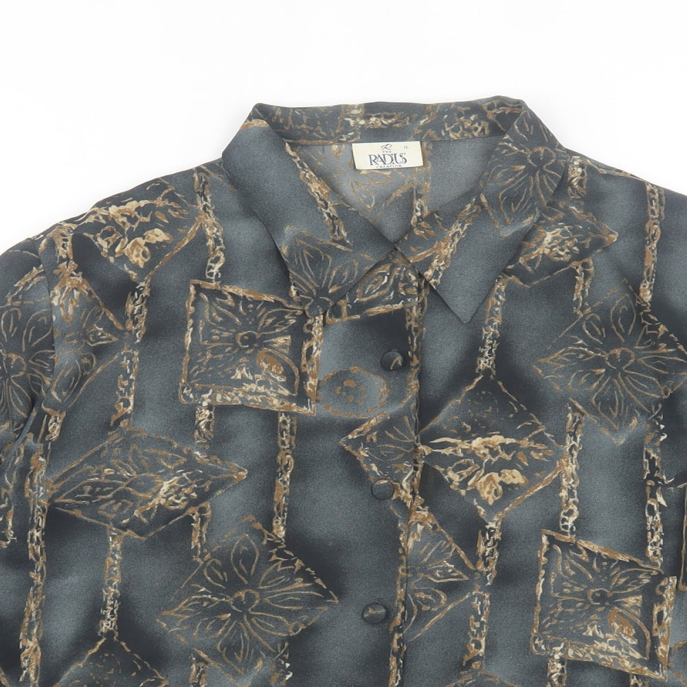 Radius Womens Grey Geometric Polyester Basic Button-Up Size 16 Collared