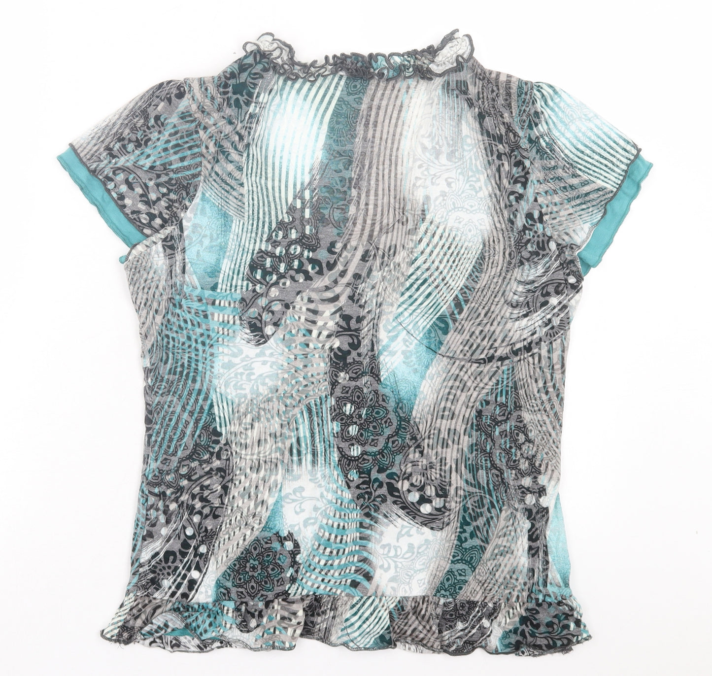Per Una Womens Blue Geometric Viscose Basic T-Shirt Size 16 V-Neck