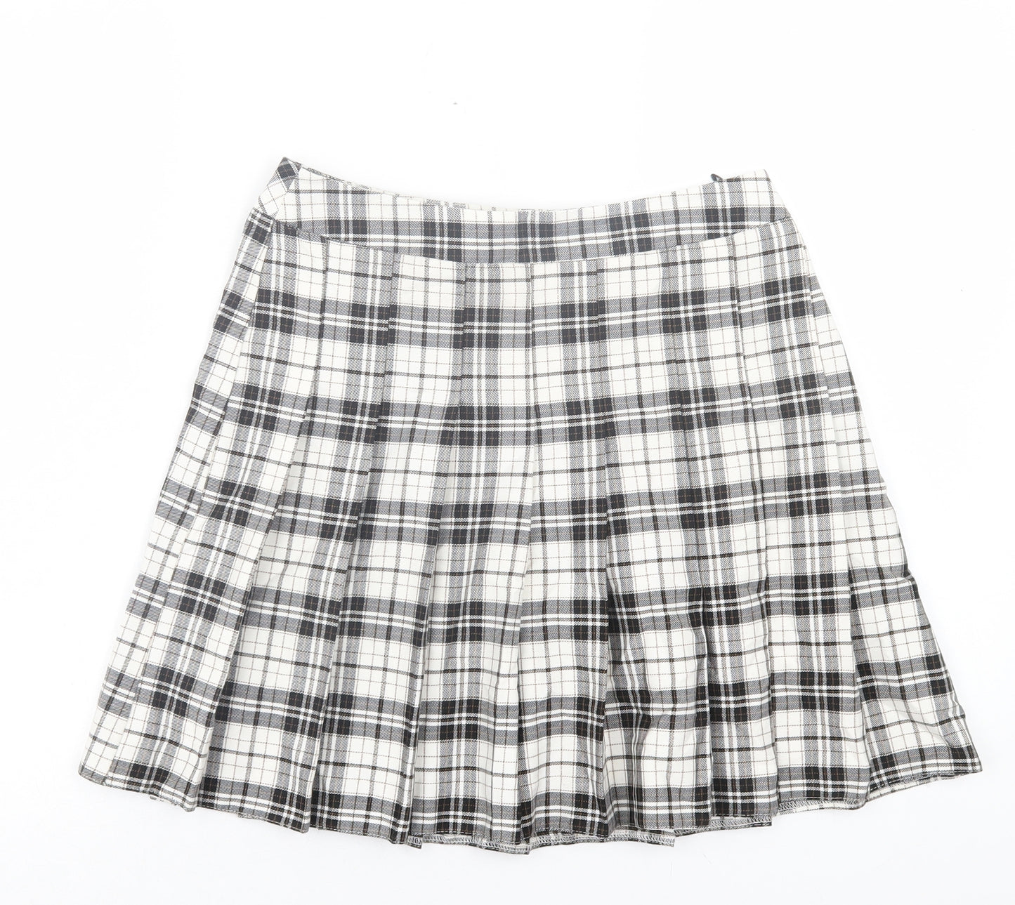New Look Womens Black Plaid Polyester A-Line Skirt Size 10 Zip
