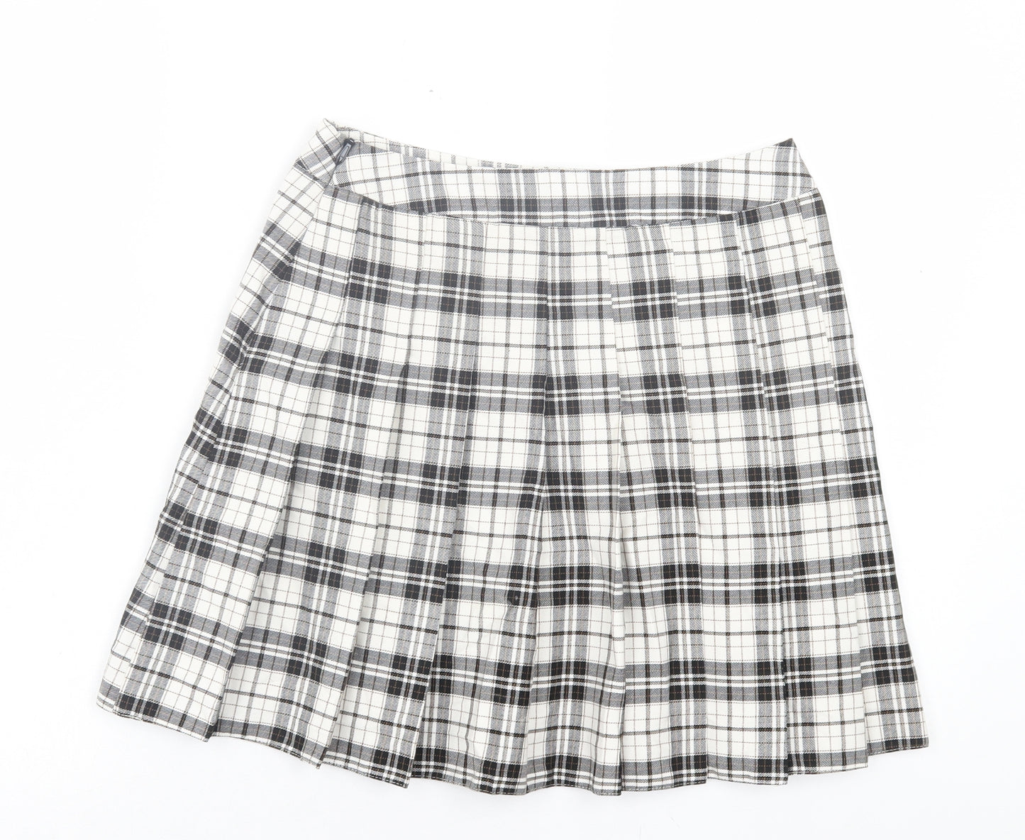New Look Womens Black Plaid Polyester A-Line Skirt Size 10 Zip
