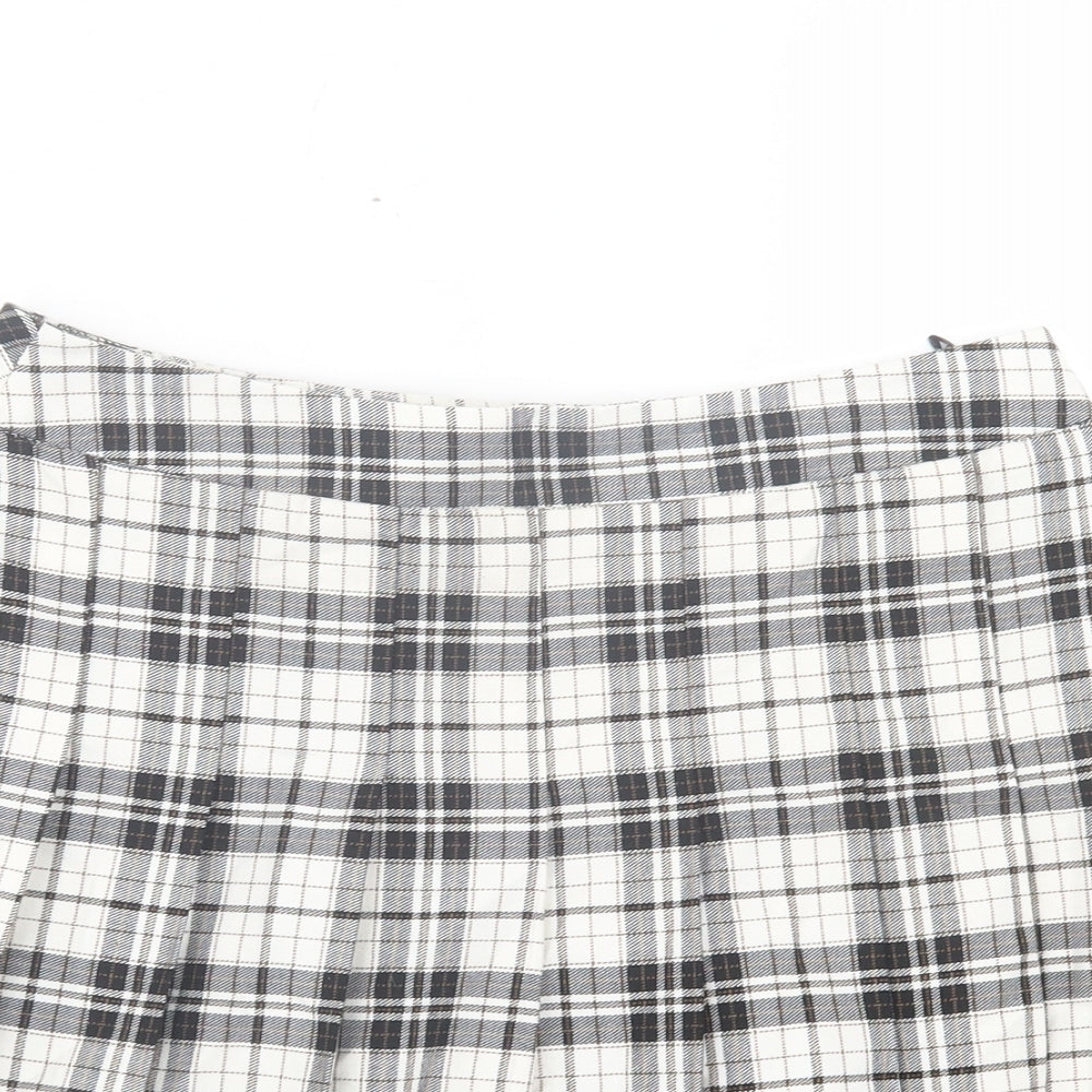 New Look Womens Black Plaid Polyester A-Line Skirt Size 10 Zip