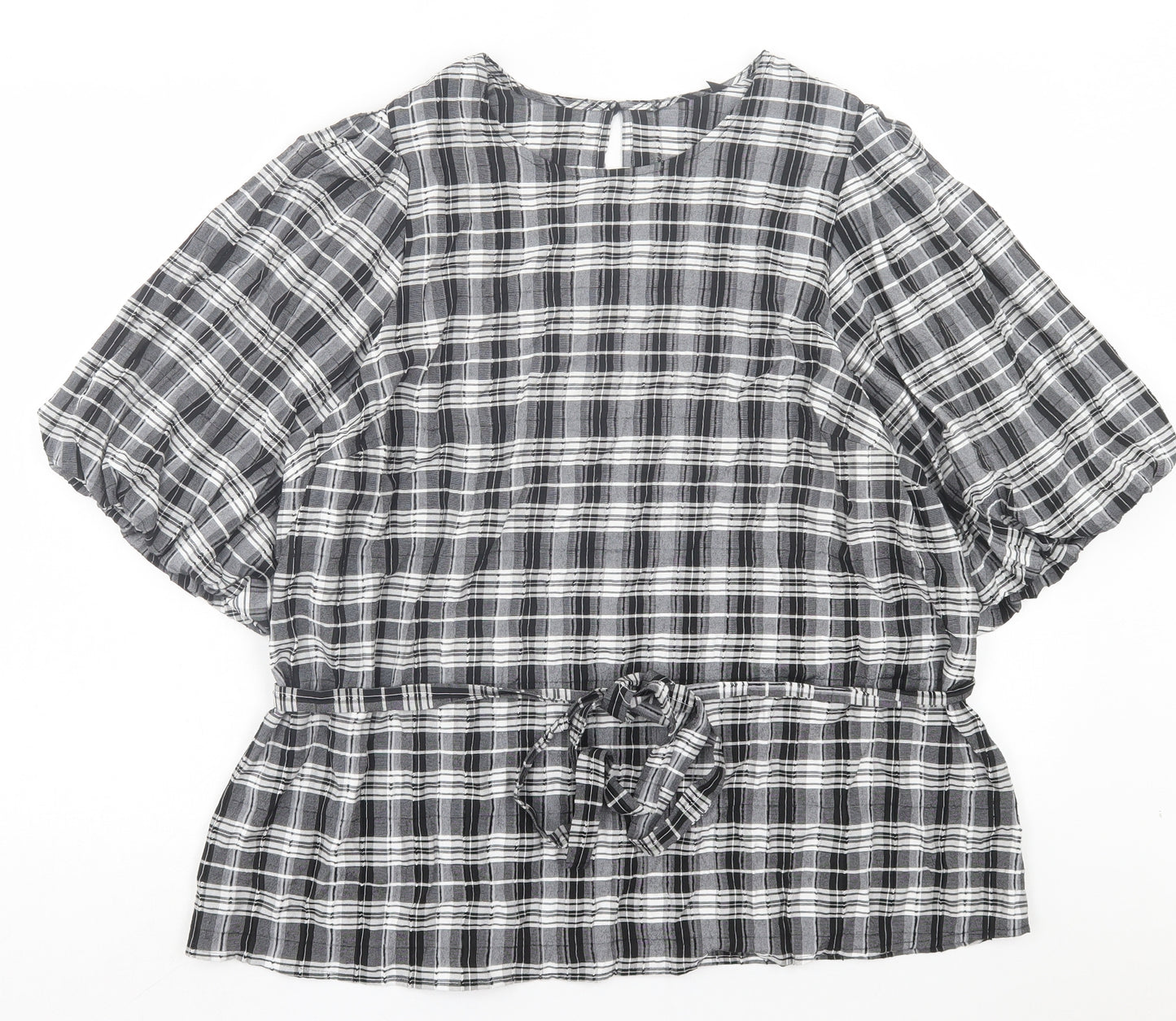NEXT Womens Black Plaid Viscose Basic T-Shirt Size 18 Crew Neck