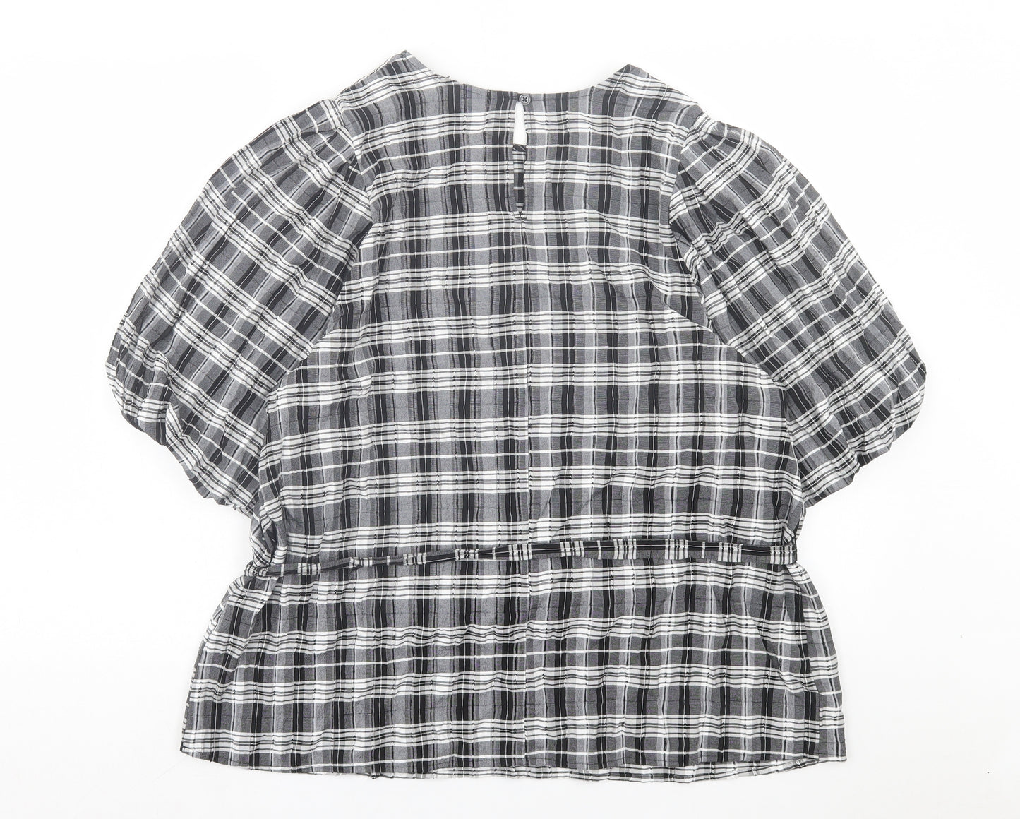 NEXT Womens Black Plaid Viscose Basic T-Shirt Size 18 Crew Neck