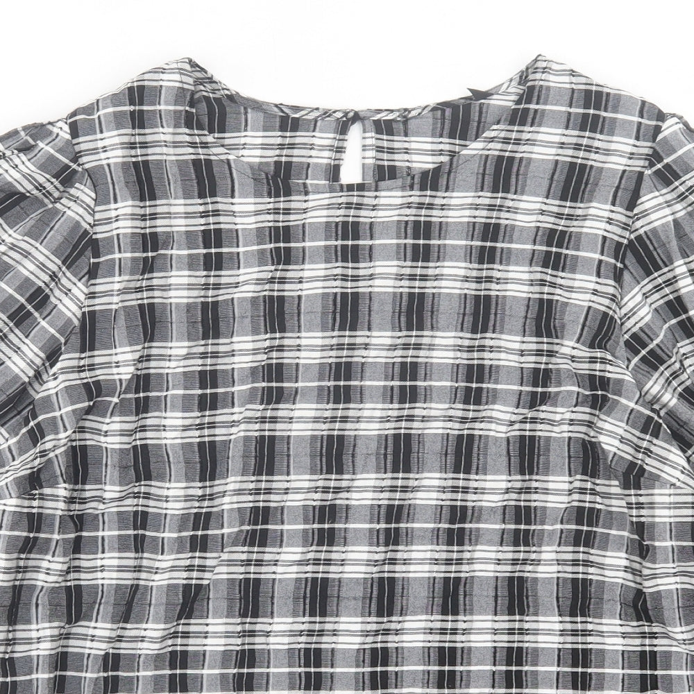 NEXT Womens Black Plaid Viscose Basic T-Shirt Size 18 Crew Neck