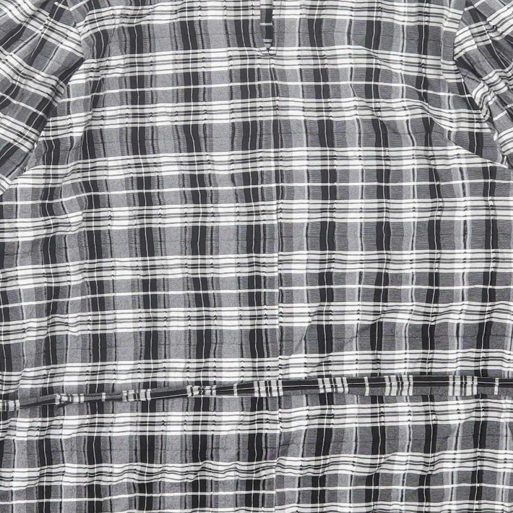 NEXT Womens Black Plaid Viscose Basic T-Shirt Size 18 Crew Neck