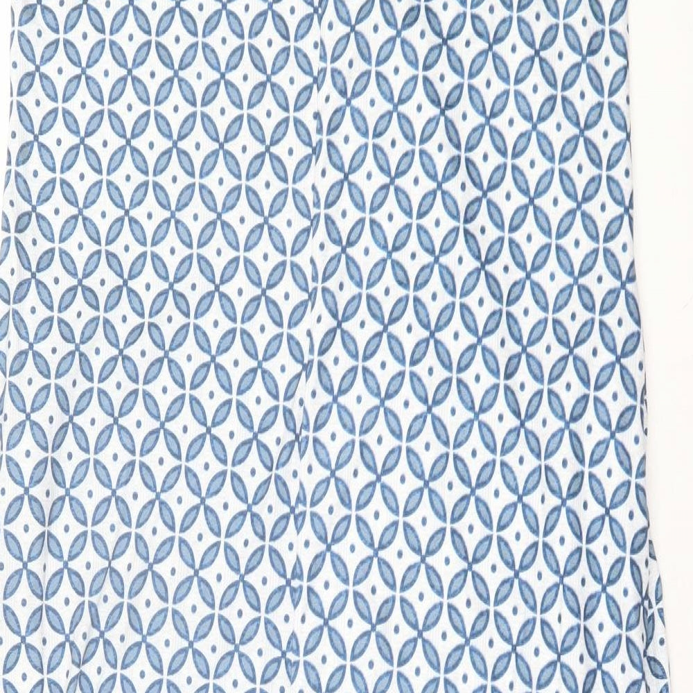 Preworn Womens Blue Geometric Polyester A-Line Size M V-Neck Pullover