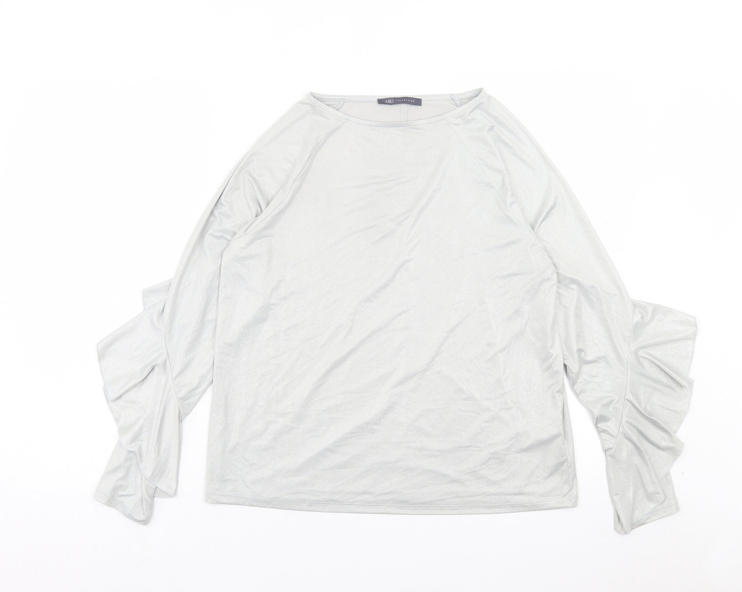 Marks and Spencer Womens Grey Polyester Basic Blouse Size 12 Crew Neck