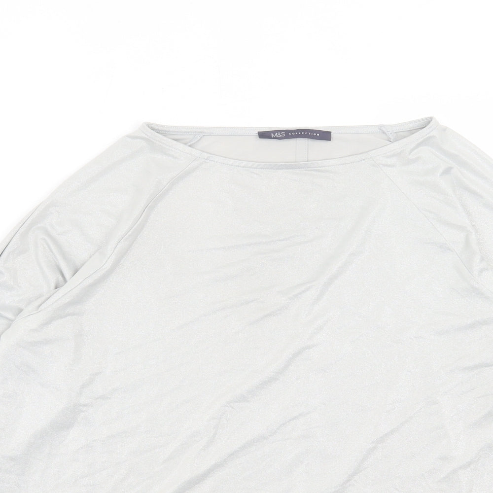 Marks and Spencer Womens Grey Polyester Basic Blouse Size 12 Crew Neck