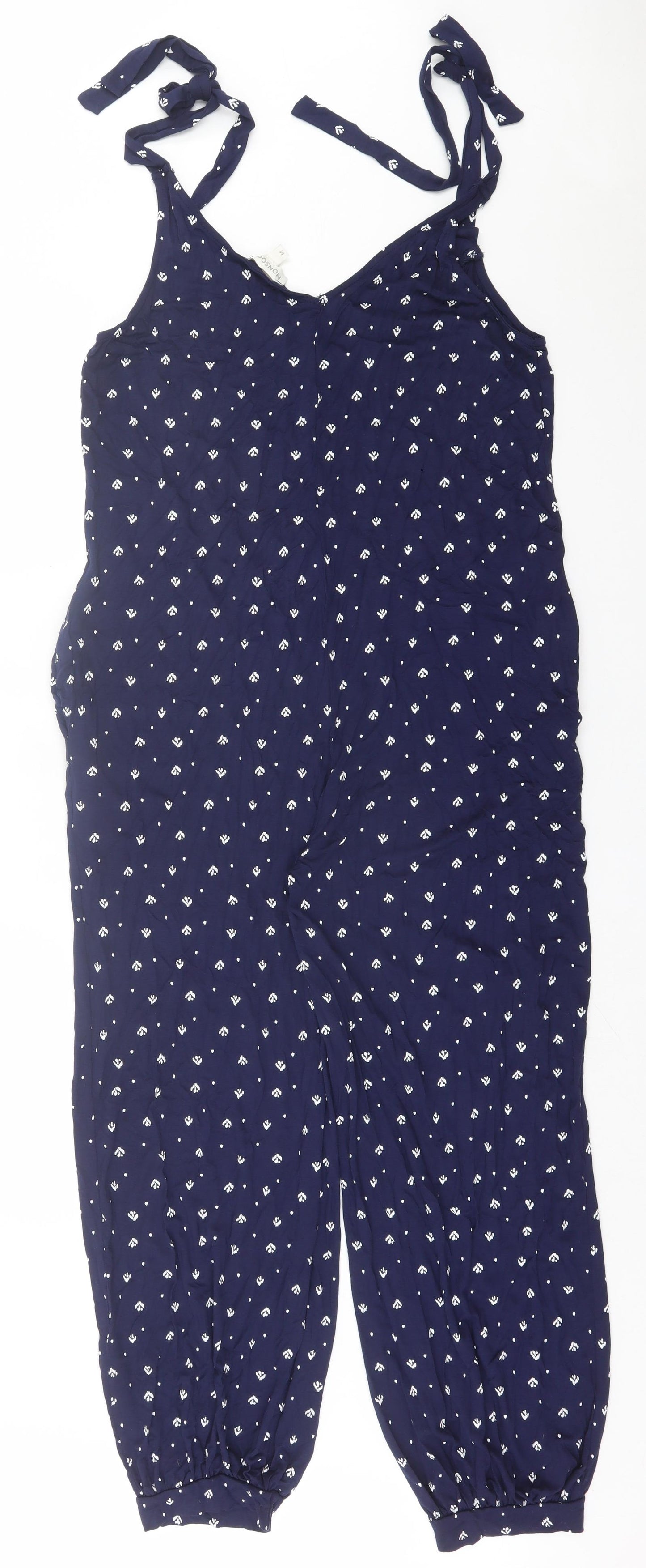 Monsoon Womens Blue Geometric Viscose Jumpsuit One-Piece Size M Pullover