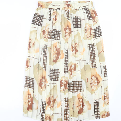 Preworn Womens Beige Floral Polyester A-Line Skirt Size L