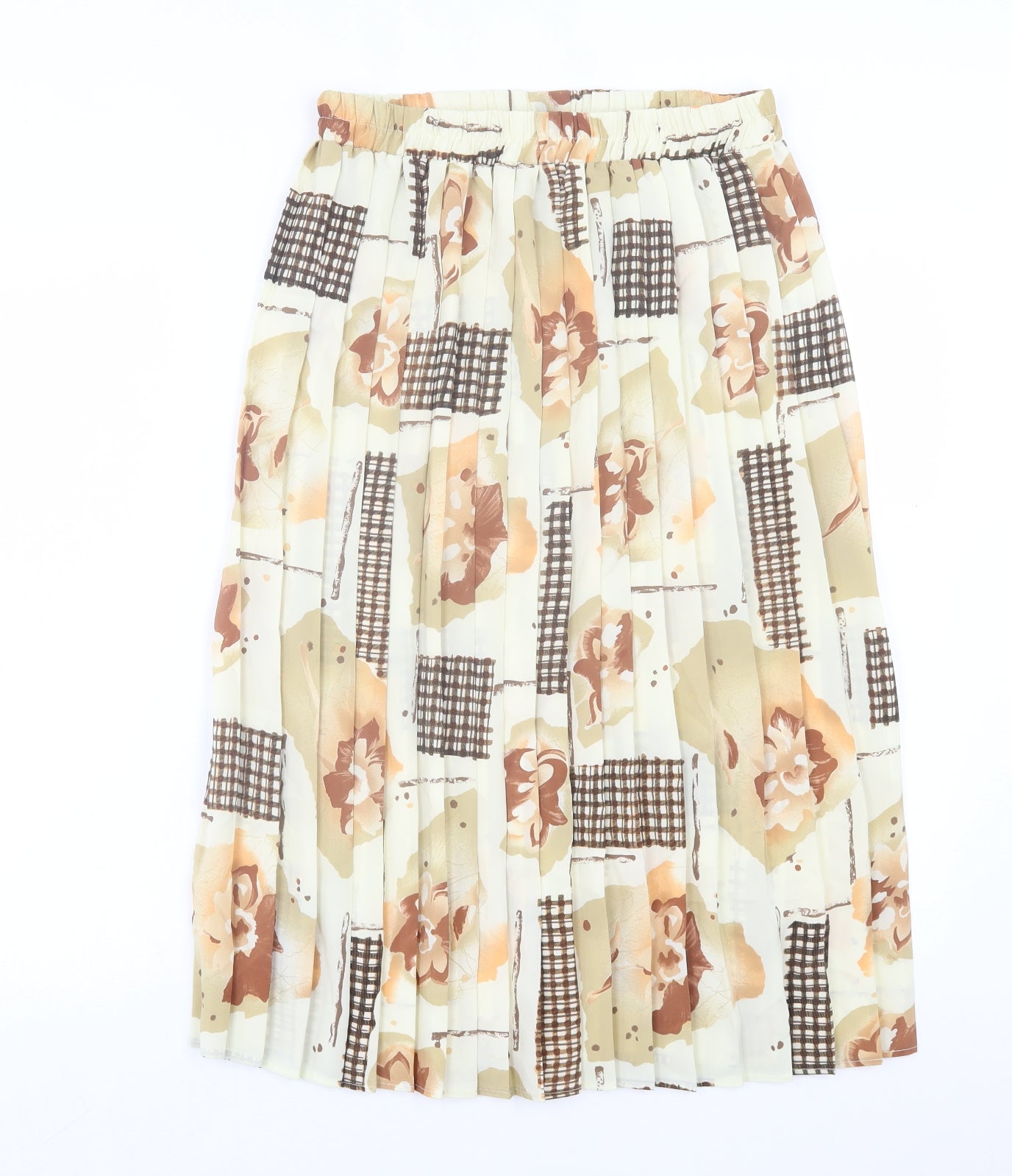 Preworn Womens Beige Floral Polyester A-Line Skirt Size L