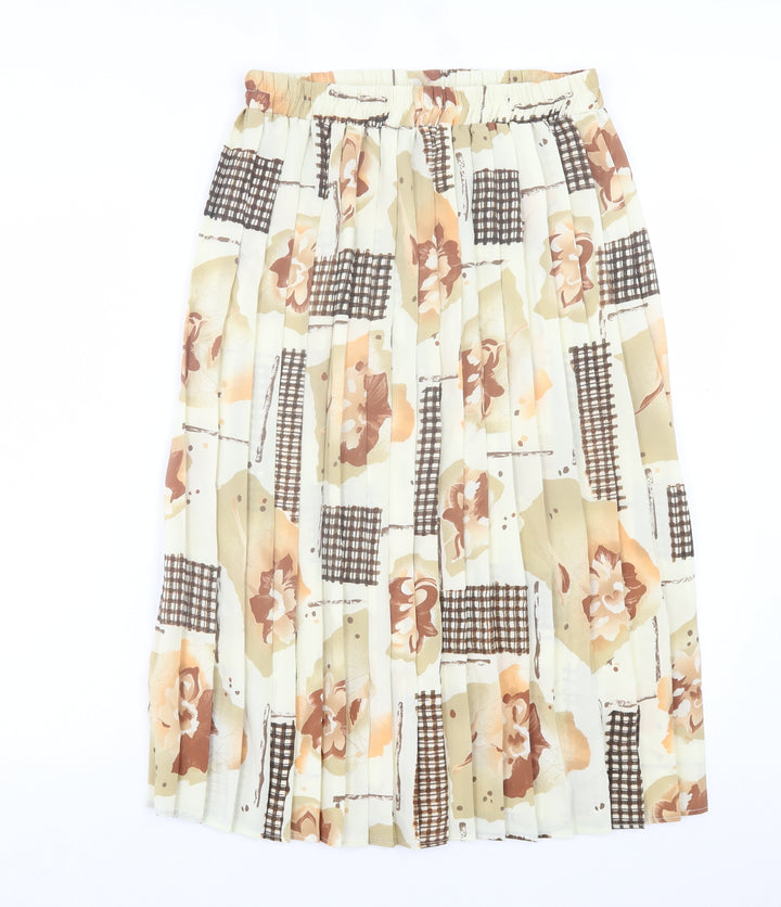 Preworn Womens Beige Floral Polyester A-Line Skirt Size L