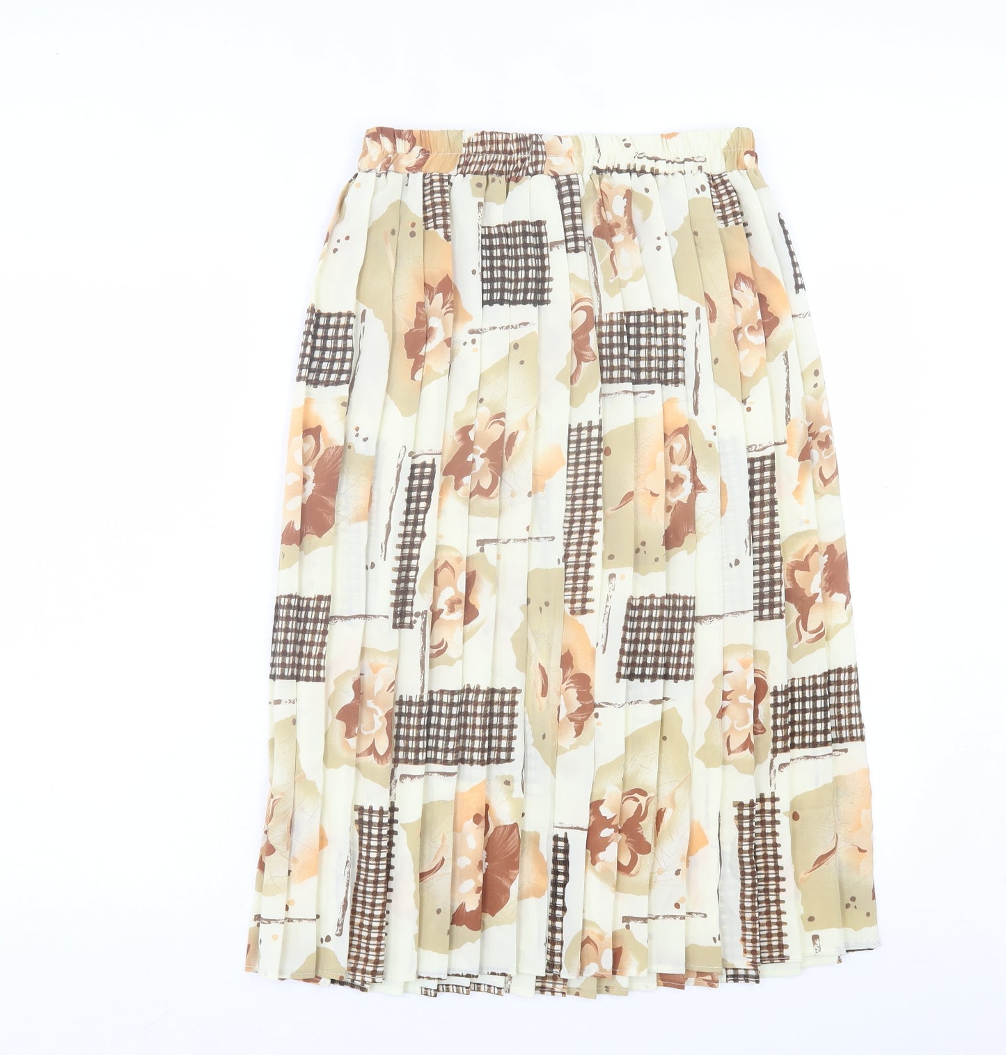 Preworn Womens Beige Floral Polyester A-Line Skirt Size L