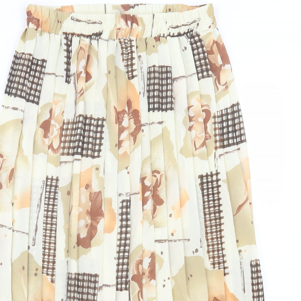 Preworn Womens Beige Floral Polyester A-Line Skirt Size L