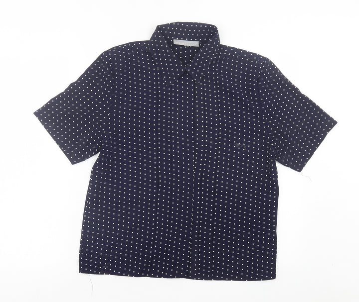 Principles Womens Blue Polka Dot Polyester Basic Button-Up Size 12 Collared