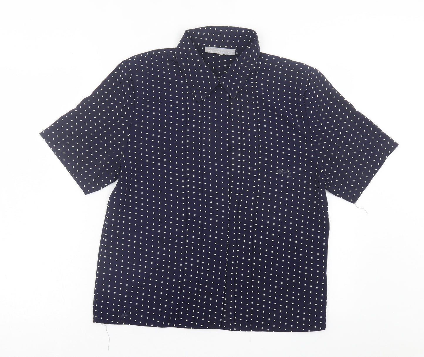 Principles Womens Blue Polka Dot Polyester Basic Button-Up Size 12 Collared