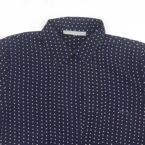 Principles Womens Blue Polka Dot Polyester Basic Button-Up Size 12 Collared