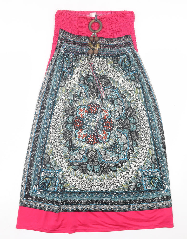 FRA-ITA Womens Pink Paisley Polyester A-Line Size S Off the Shoulder Pullover