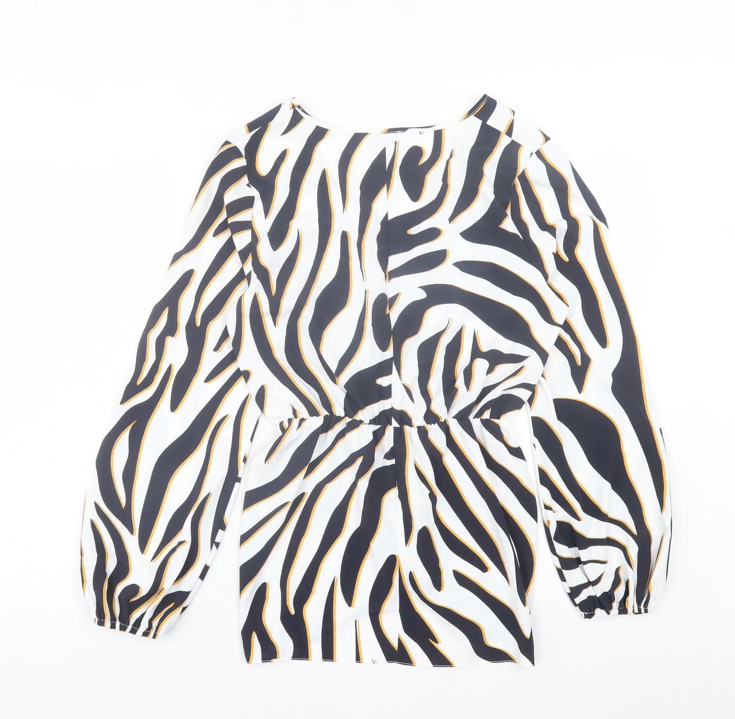 ASOS Womens White Animal Print Polyester Basic Blouse Size 8 V-Neck - Zebra Print
