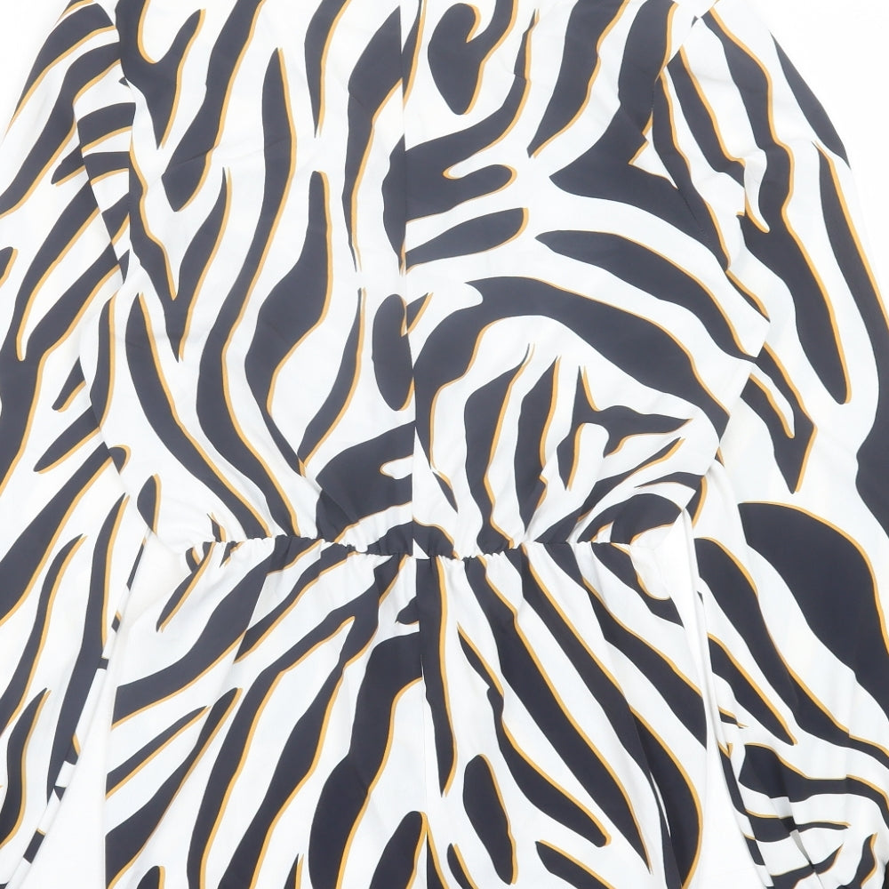 ASOS Womens White Animal Print Polyester Basic Blouse Size 8 V-Neck - Zebra Print