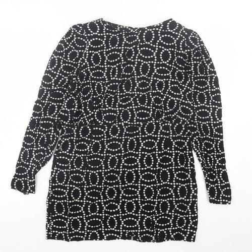 H&M Womens Black Geometric Viscose A-Line Size 14 Crew Neck Button - Shoulder Pads