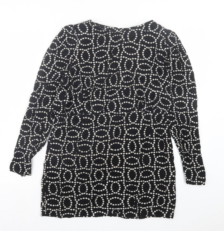 H&M Womens Black Geometric Viscose A-Line Size 14 Crew Neck Button - Shoulder Pads