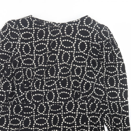 H&M Womens Black Geometric Viscose A-Line Size 14 Crew Neck Button - Shoulder Pads