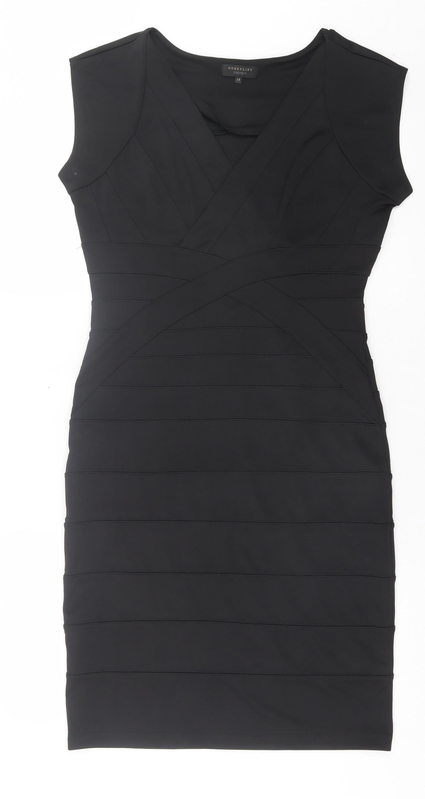 Papaya Womens Black Polyester Bodycon Size 14 V-Neck Pullover