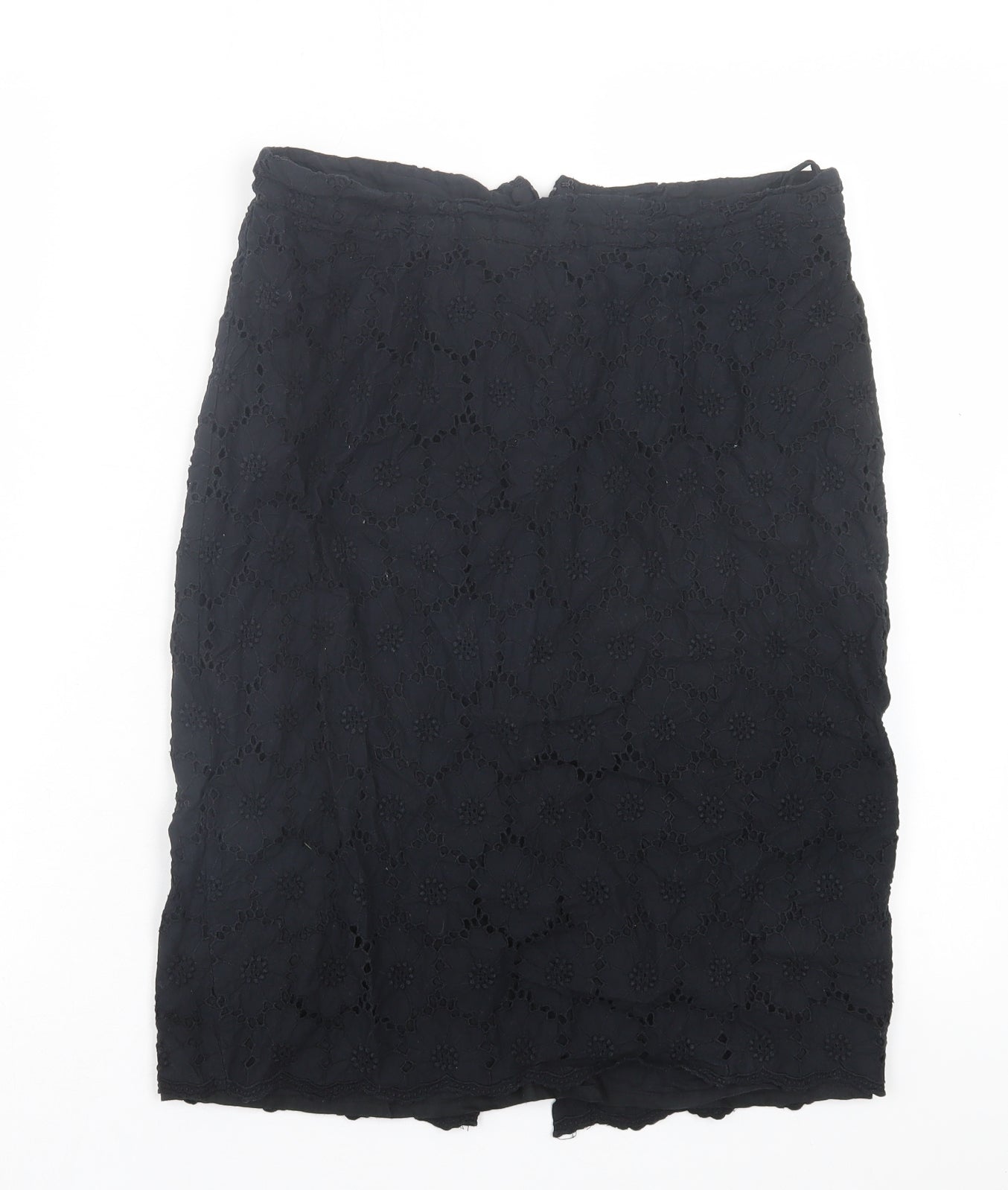 TU Womens Black Floral Cotton A-Line Skirt Size 10 Zip