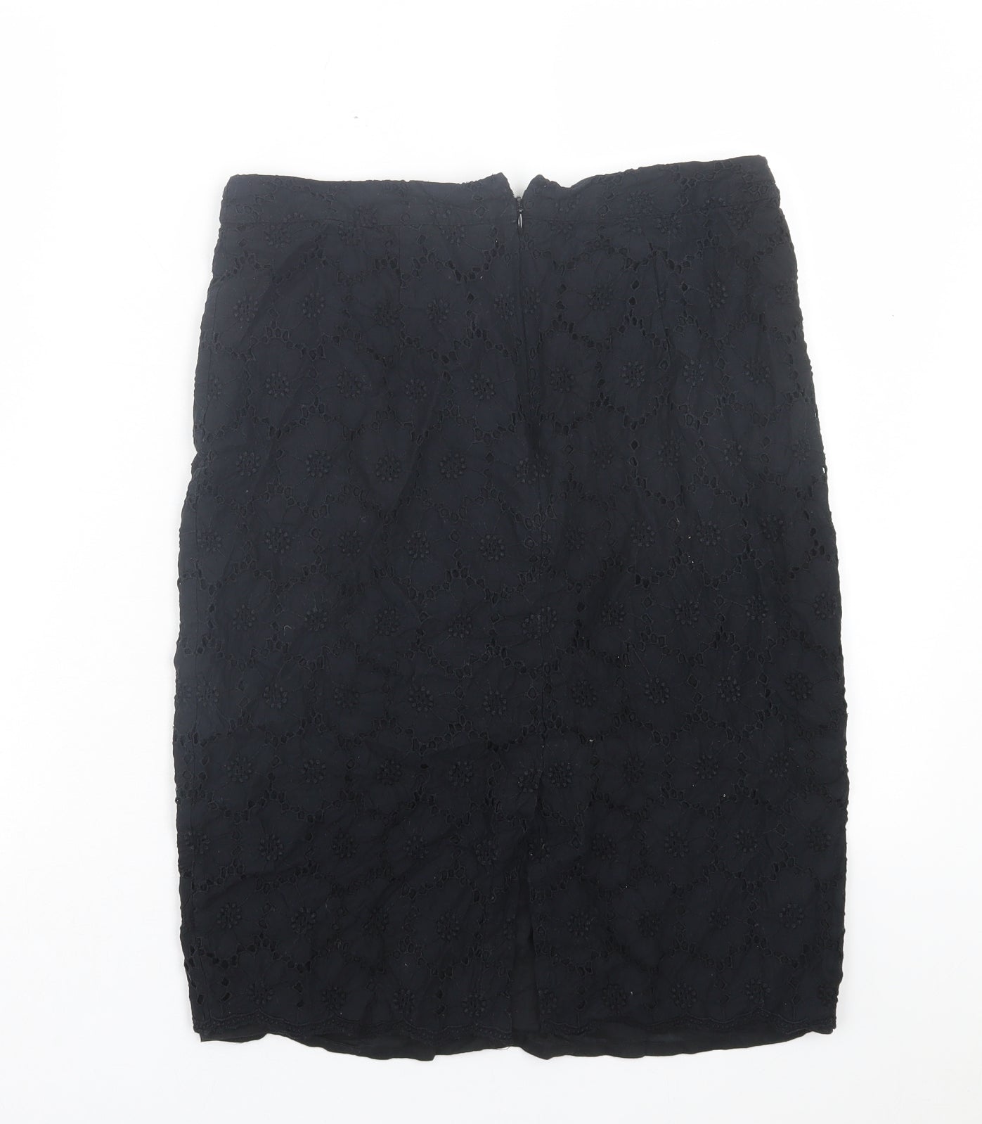TU Womens Black Floral Cotton A-Line Skirt Size 10 Zip