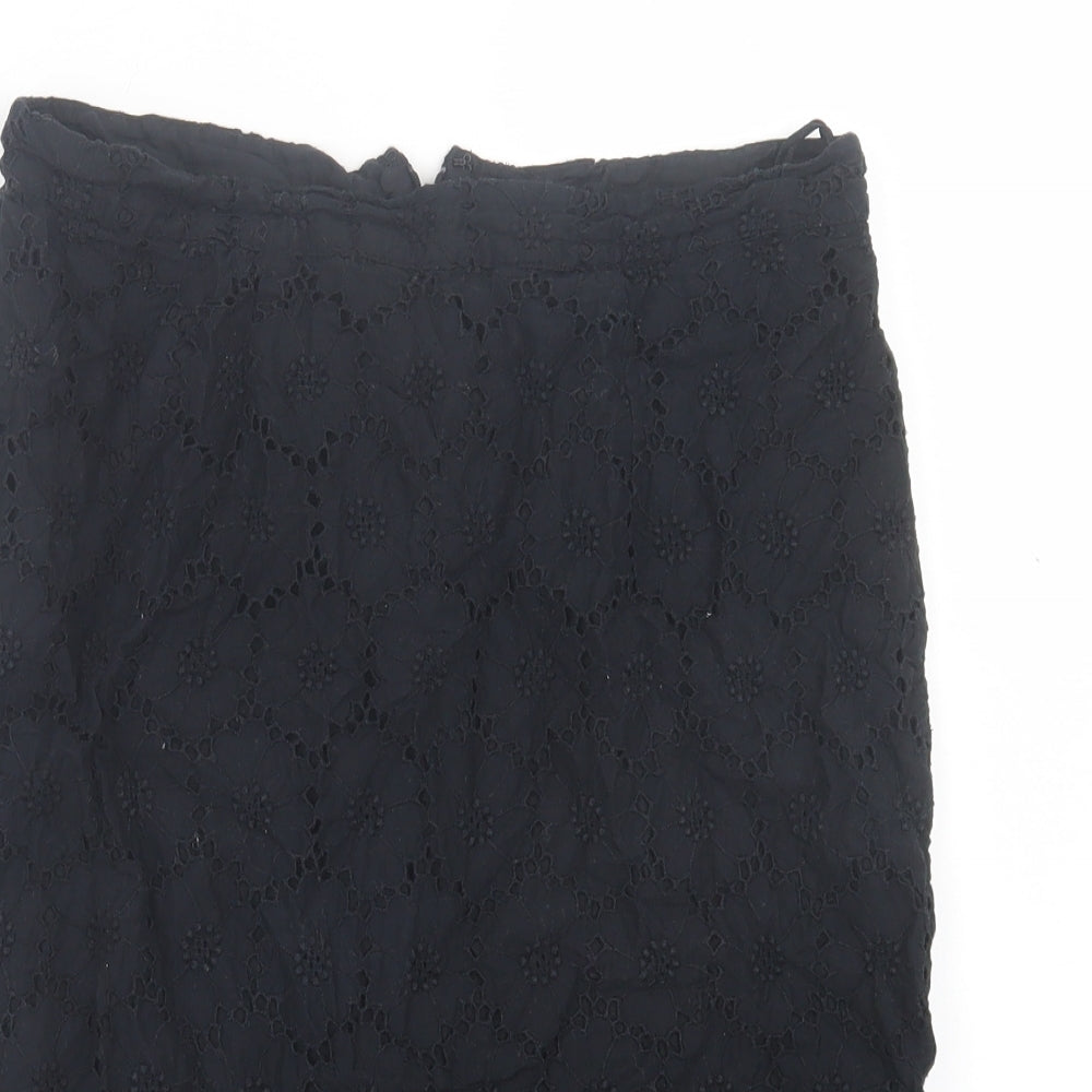 TU Womens Black Floral Cotton A-Line Skirt Size 10 Zip