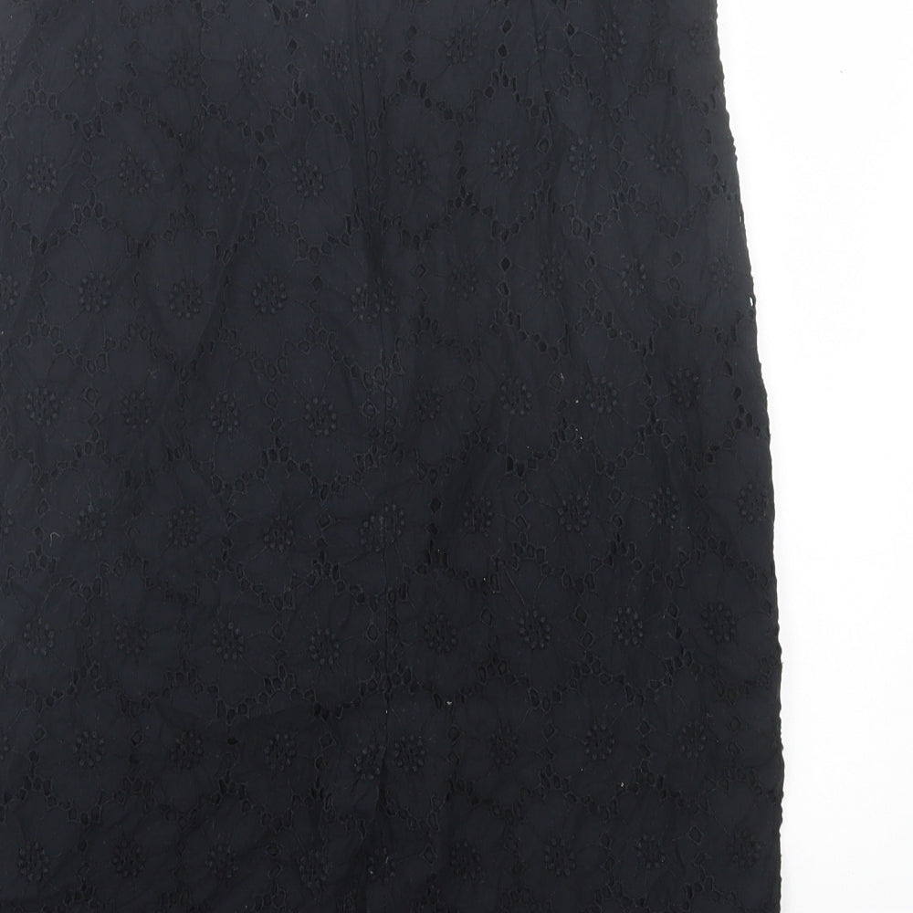 TU Womens Black Floral Cotton A-Line Skirt Size 10 Zip