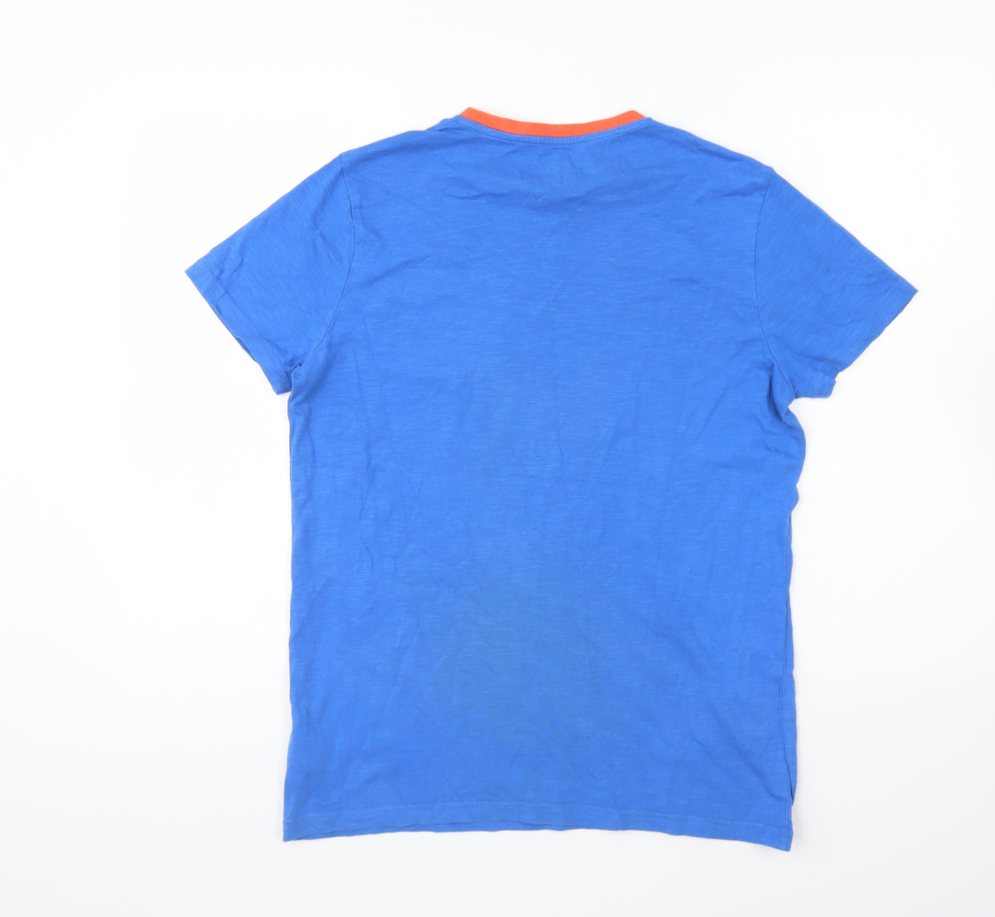 Marks and Spencer Boys Blue Cotton Basic T-Shirt Size 13-14 Years Round Neck Pullover