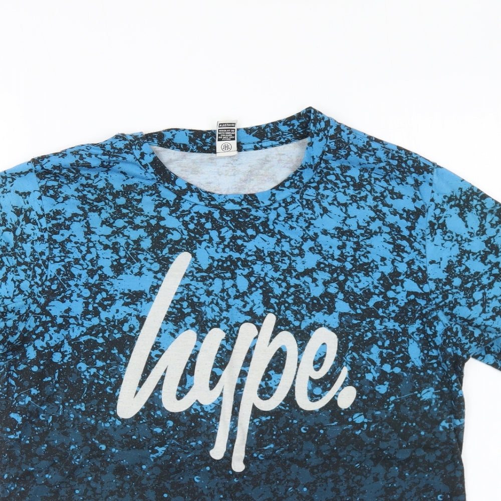 Hype Boys Blue Cotton Basic T-Shirt Size 13 Years Round Neck Pullover