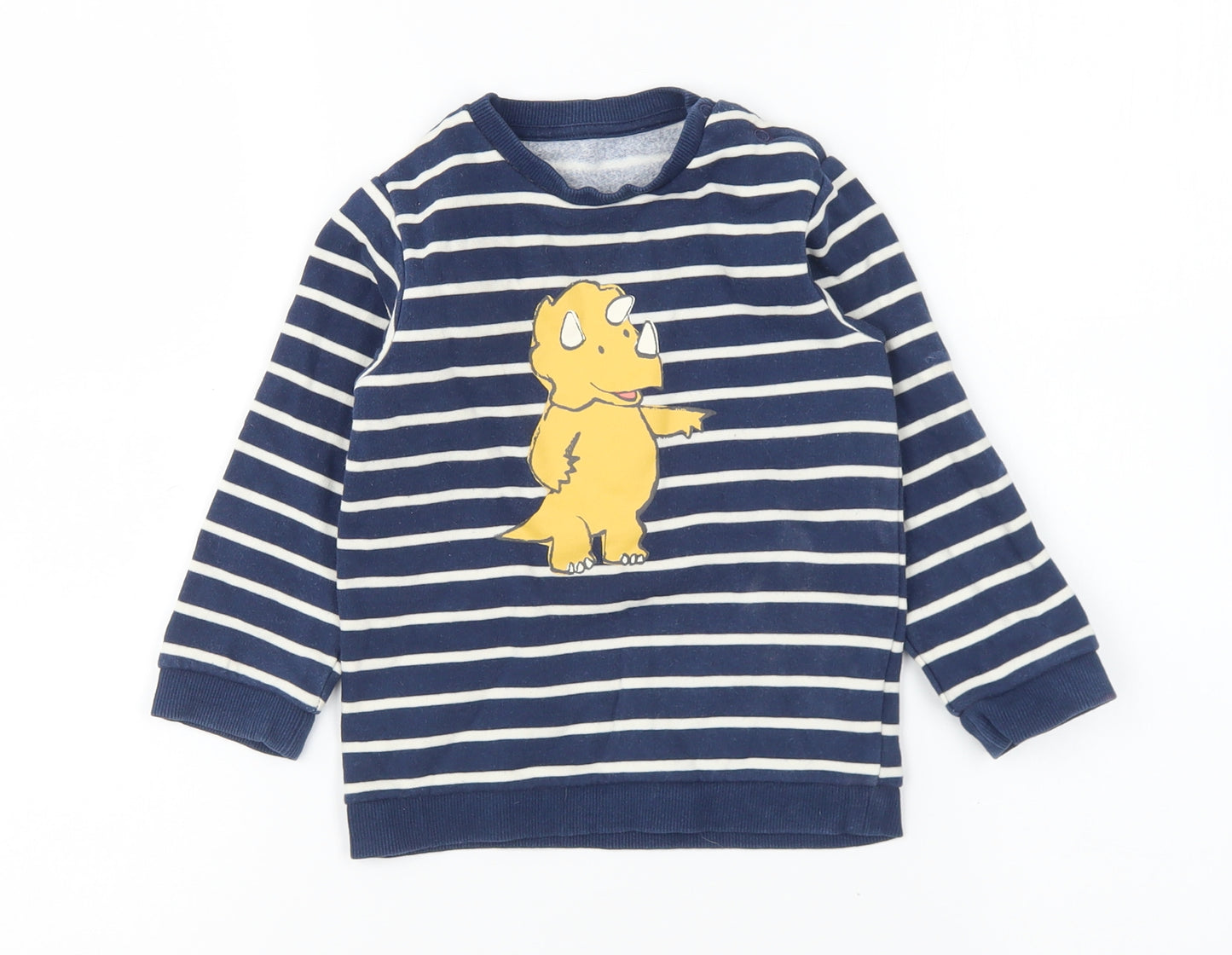 Marks and Spencer Baby Blue Striped Cotton Pullover Jumper Size 18-24 Months Snap - Dinosaur