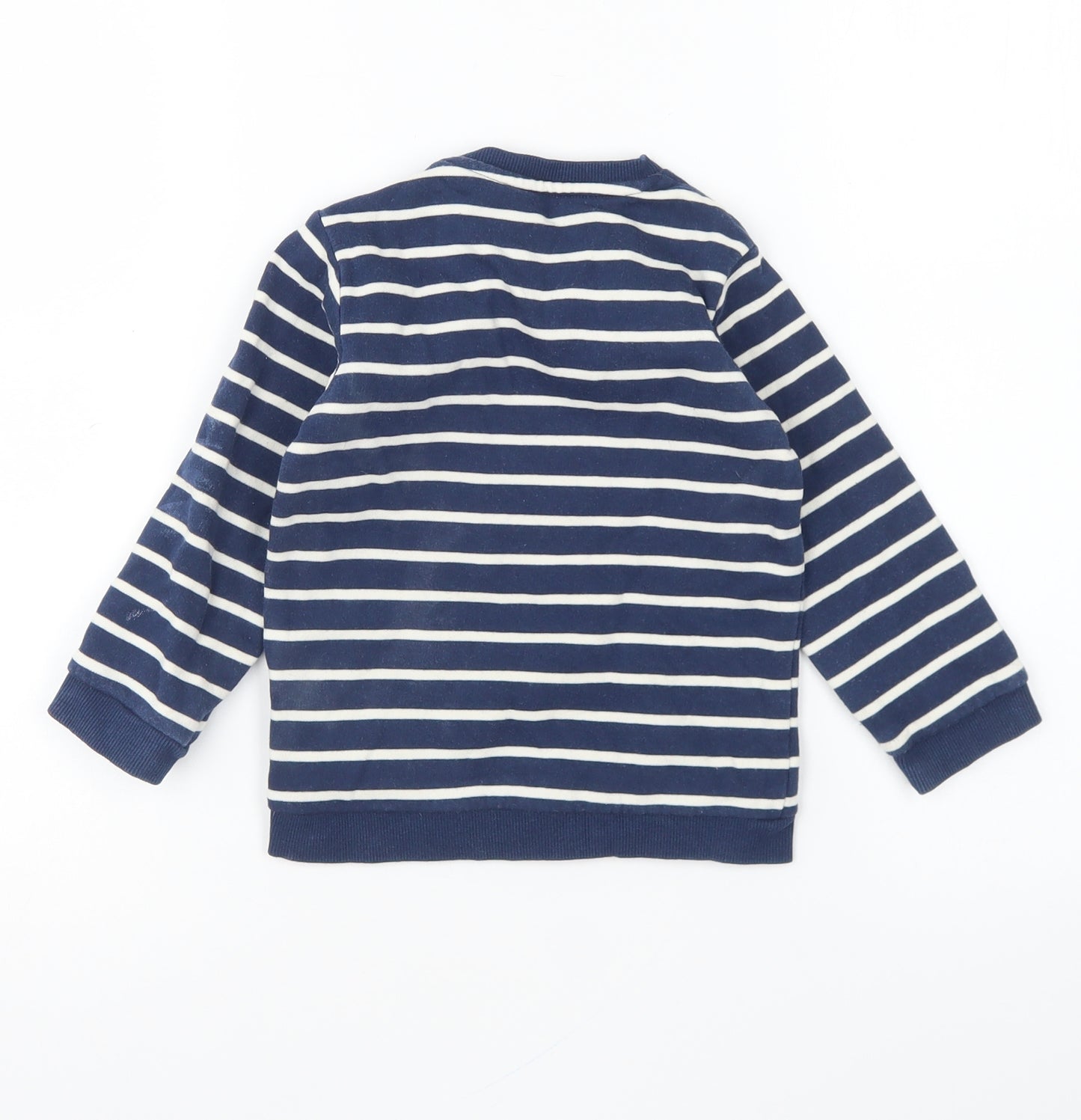 Marks and Spencer Baby Blue Striped Cotton Pullover Jumper Size 18-24 Months Snap - Dinosaur