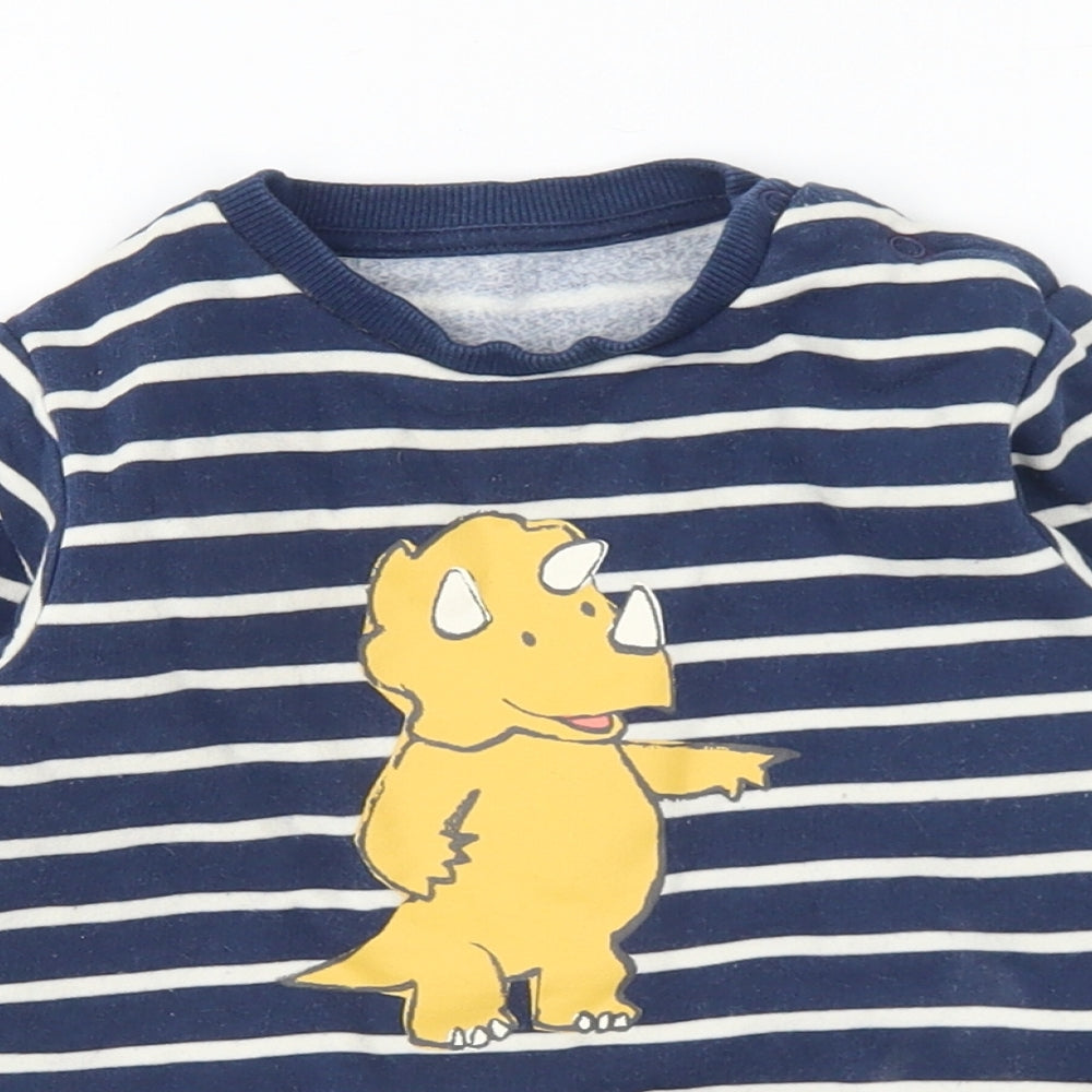 Marks and Spencer Baby Blue Striped Cotton Pullover Jumper Size 18-24 Months Snap - Dinosaur