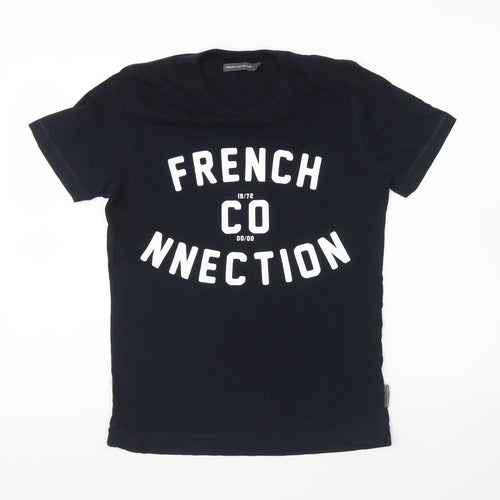 French Connection Womens Blue Cotton Basic T-Shirt Size S Round Neck