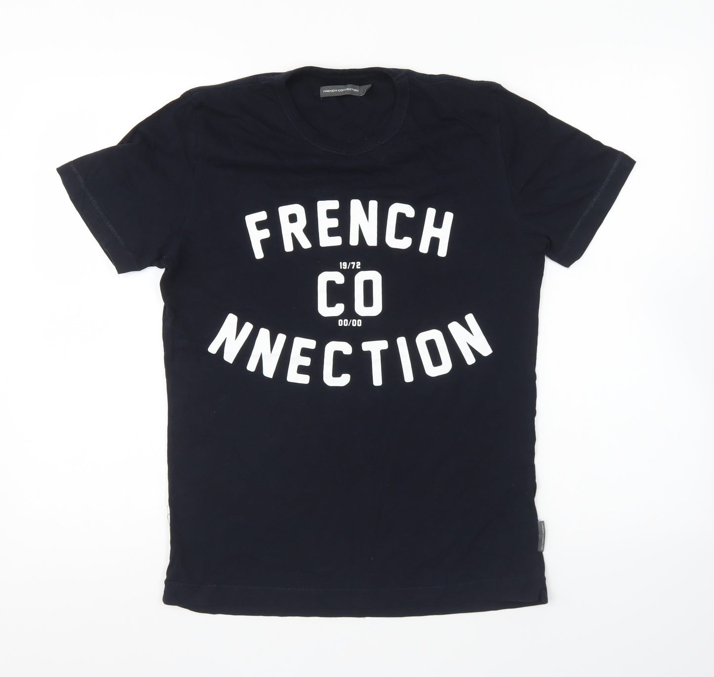 French Connection Womens Blue Cotton Basic T-Shirt Size S Round Neck