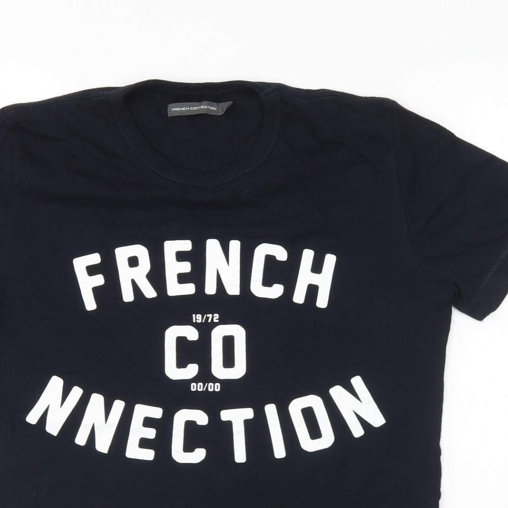 French Connection Womens Blue Cotton Basic T-Shirt Size S Round Neck