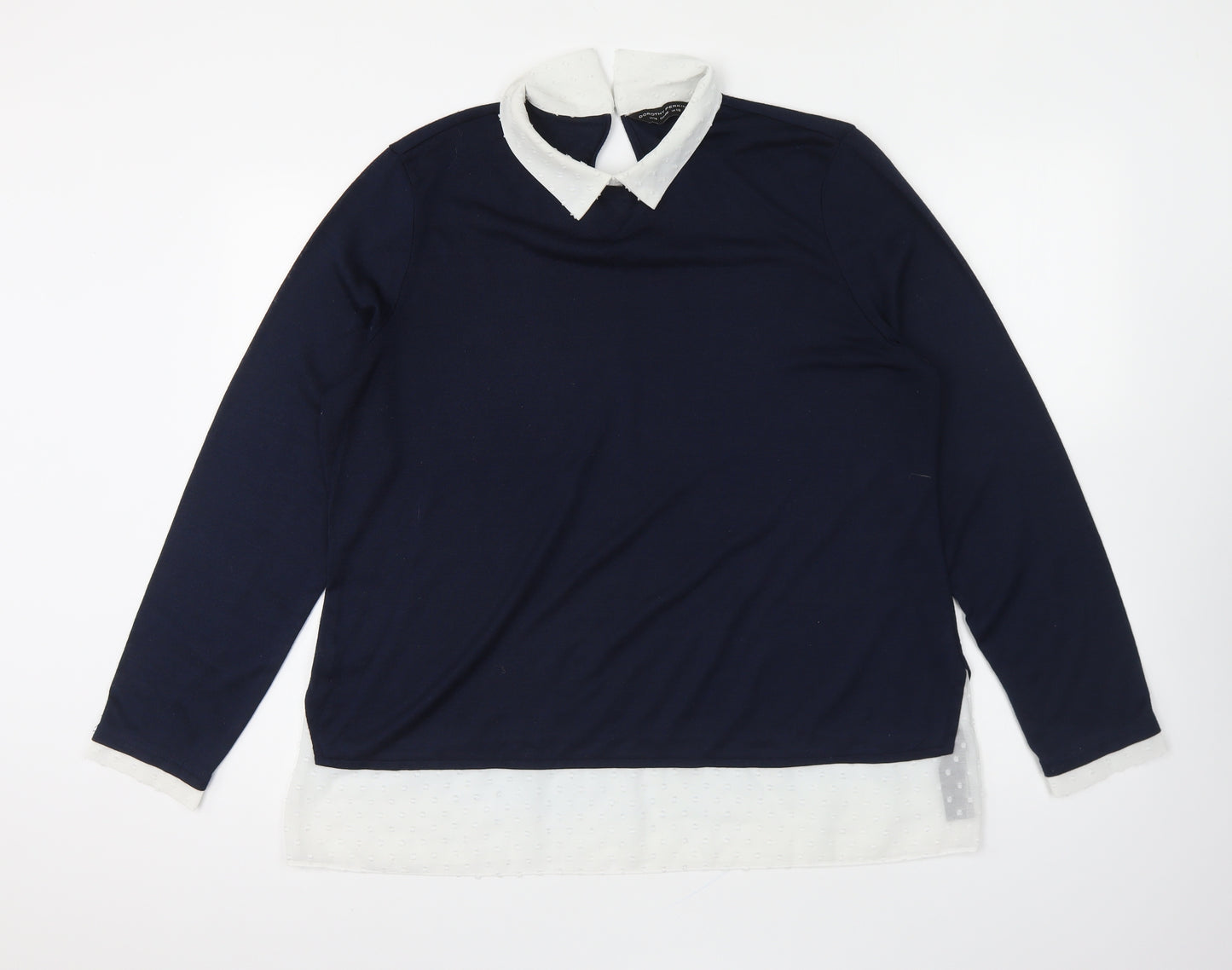 Dorothy Perkins Womens Blue Collared Cotton Pullover Jumper Size 18