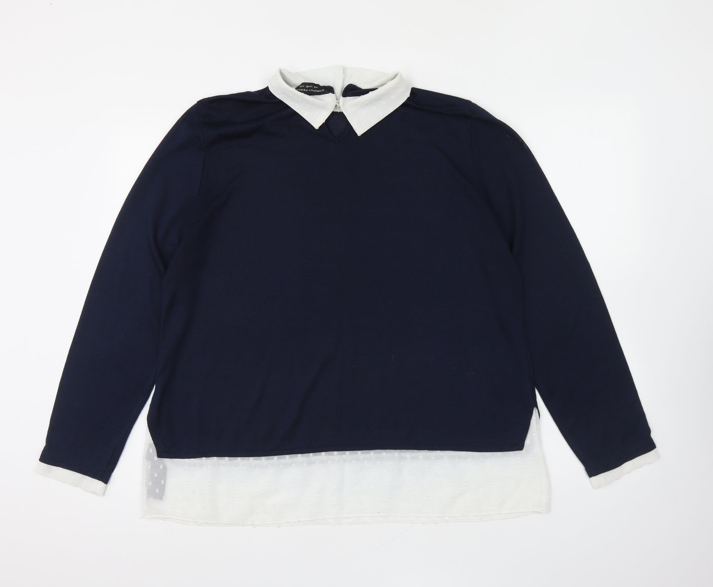 Dorothy Perkins Womens Blue Collared Cotton Pullover Jumper Size 18