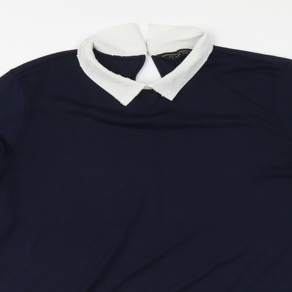 Dorothy Perkins Womens Blue Collared Cotton Pullover Jumper Size 18