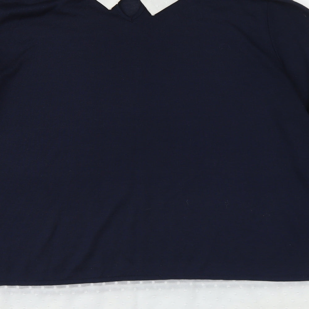 Dorothy Perkins Womens Blue Collared Cotton Pullover Jumper Size 18