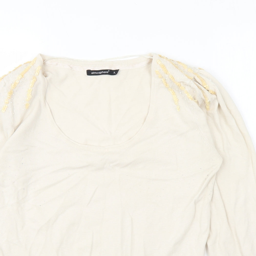Atmosphere Womens Beige Scoop Neck Viscose Pullover Jumper Size 14