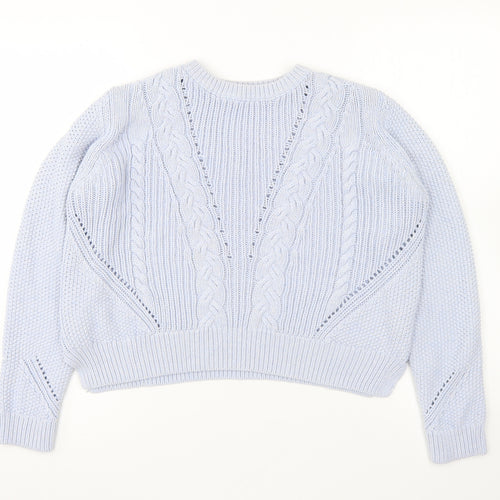Marks and Spencer Womens Blue Round Neck Cotton Pullover Jumper Size 16